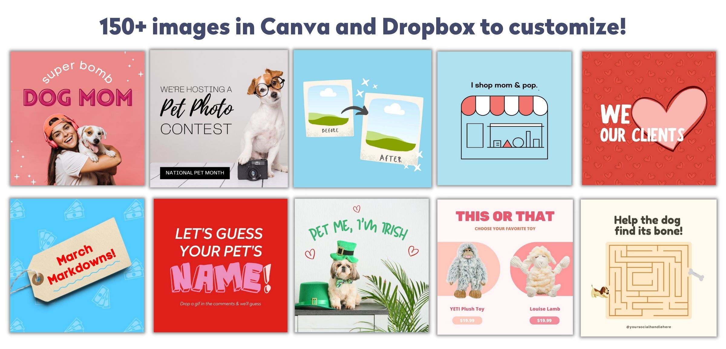 150+ templates in canva and dropbox to customize